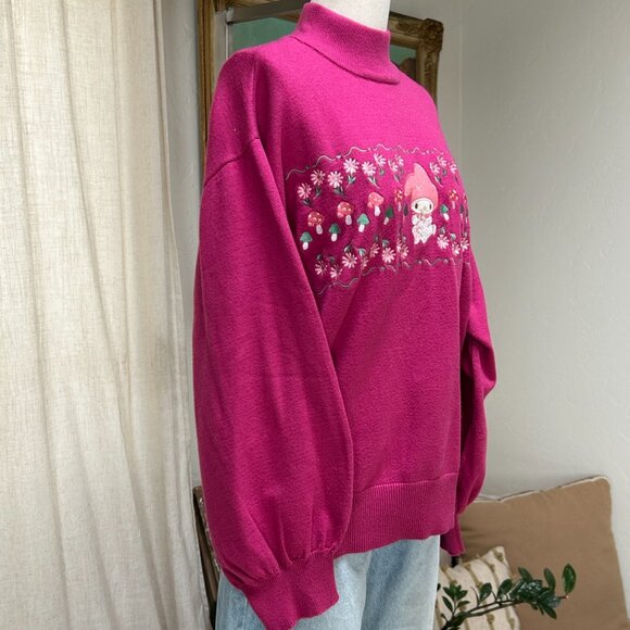 Hello Kitty & Friends Pink Embroidered Mushroom Floral Sweater LG Turtleneck - Picture 5 of 15